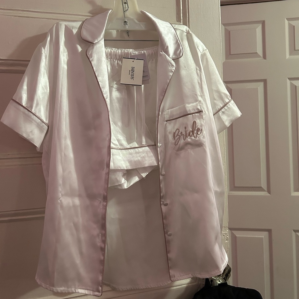 Davids Bridal Bride getting ready satin pj set. NEW never worn before with tags
